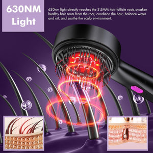 Hair treatment device red light therapy with 630NM light on a purple background